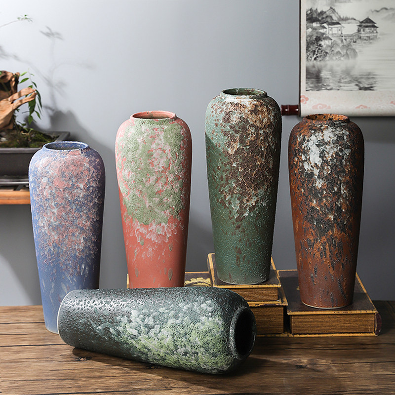 35CM高端景德镇陶瓷复古风花瓶家居摆件侘寂风花器银柳水培插花瓶,家居饰品,花瓶,淘宝优惠券,粉丝福利购,淘宝优惠卷