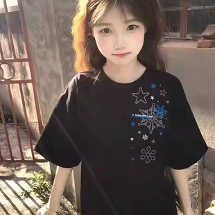 雪花星星刺绣短袖t恤女2026新款夏季宽松设计感小众美式纯棉上衣
