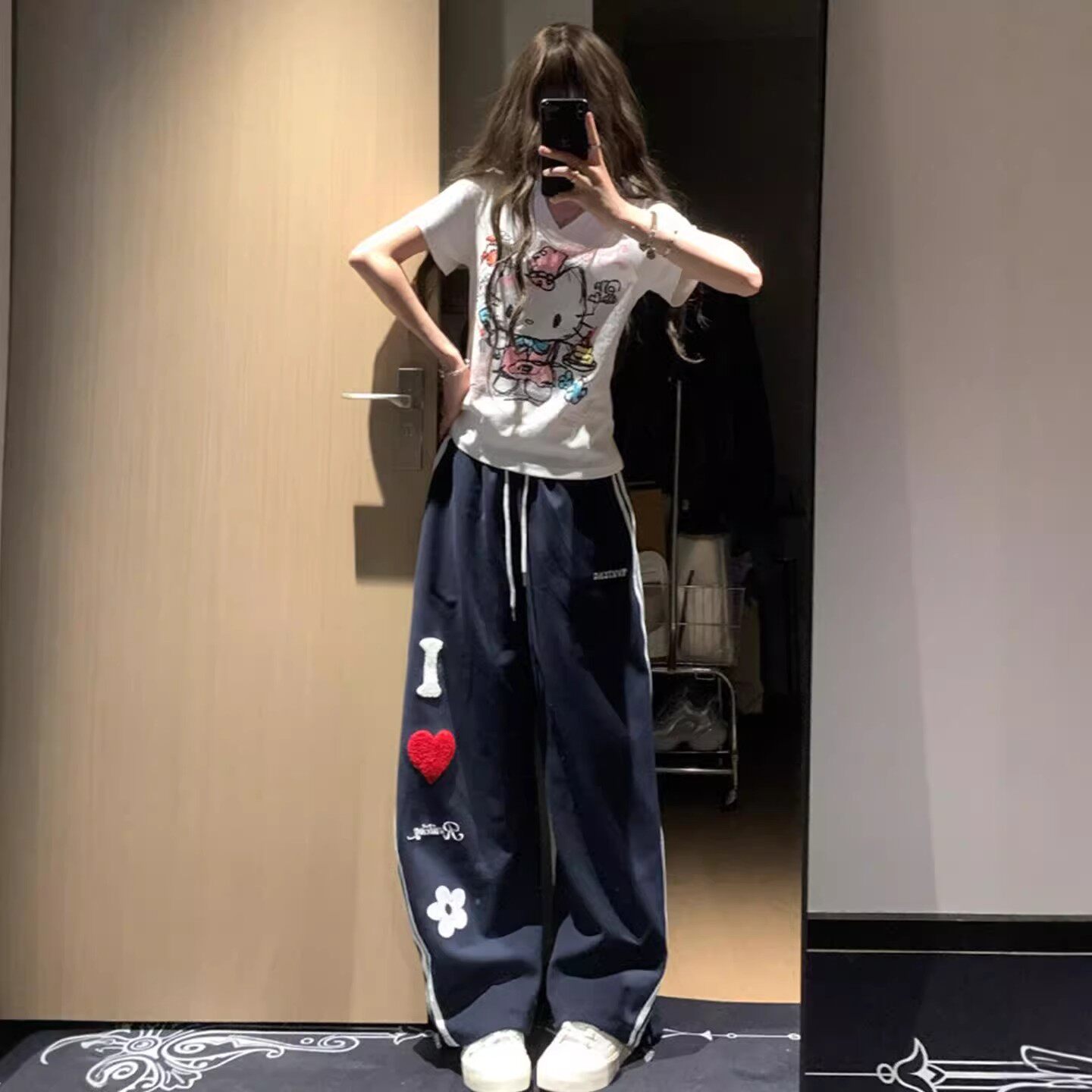可爱学院风休闲运动套装女夏季宽松韩版学生短袖阔腿裤减龄两件套