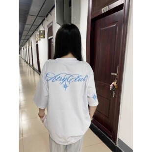 白色北极星刺绣短袖t恤女2026新款春夏季宽松设计感小众情侣上衣