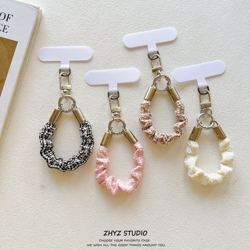 秋冬创意编织布艺褶皱迷你手机短挂绳钥匙扣指环绳创意手指绳结实