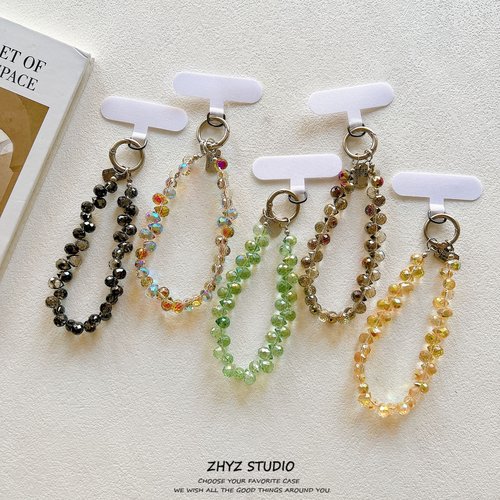 手机挂绳奢华高级感水晶串珠子手提链手腕带短绳带夹片壳钥匙扣女