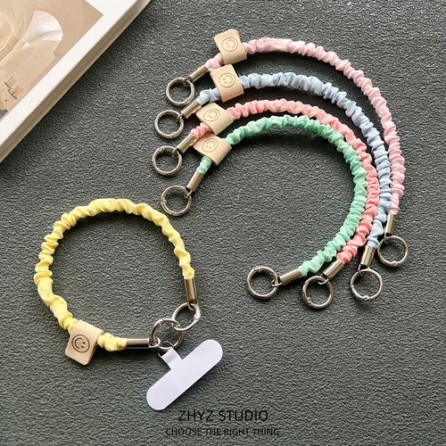 ins糖果色小肠纯色褶皱手机挂绳短款手腕短绳带夹片CCD相机手提女