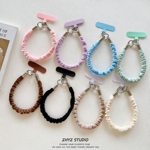 手机挂绳ins高级感秋冬纯色绒布褶皱手腕带短绳钥匙扣ccd相机手提