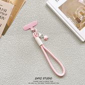 ins简约粉星星挂件编织手机挂绳手提短绳带夹片ccd钥匙扣防丢女生