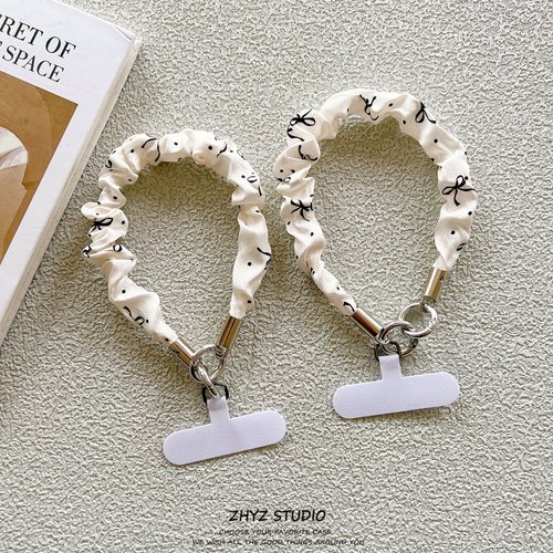 手机挂绳ins高级感黑色蝴蝶结褶皱手腕带短绳钥匙扣ccd相机手提女