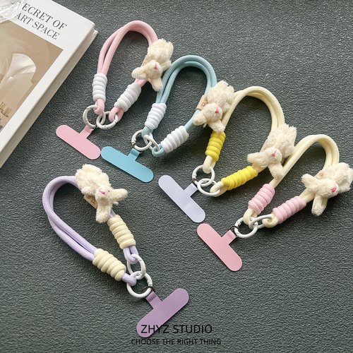 手机挂绳秋冬毛绒可爱小兔子编织手提短绳手腕带夹片手机壳钥匙扣