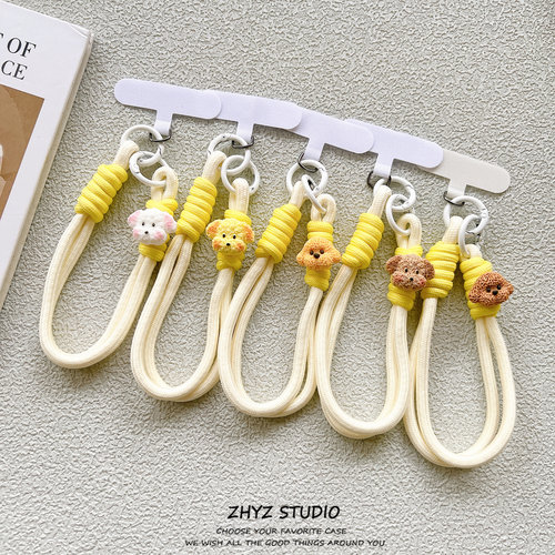 ins立体可爱狗狗手机挂绳编织腕带手提短绳带夹片ccd钥匙扣防丢女