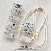 韩风可爱动物图案背夹通用手机壳可拆卸斜挎挂绳户外便携防丢女生