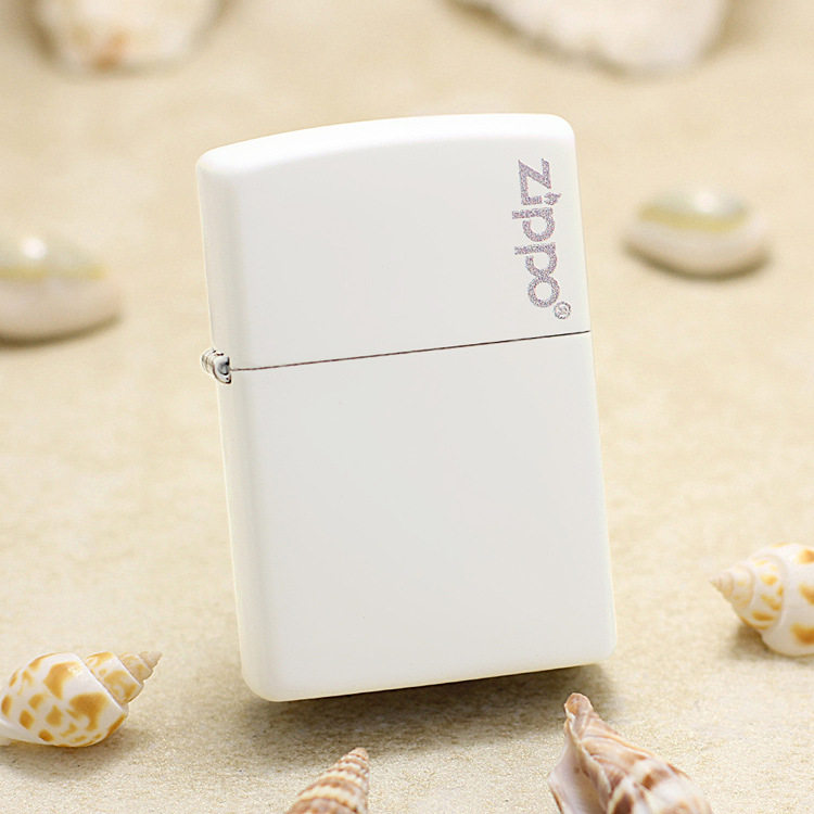 Zippo打火机火石正版男士白色哑漆商标214ZL送朋友送领导生日礼物