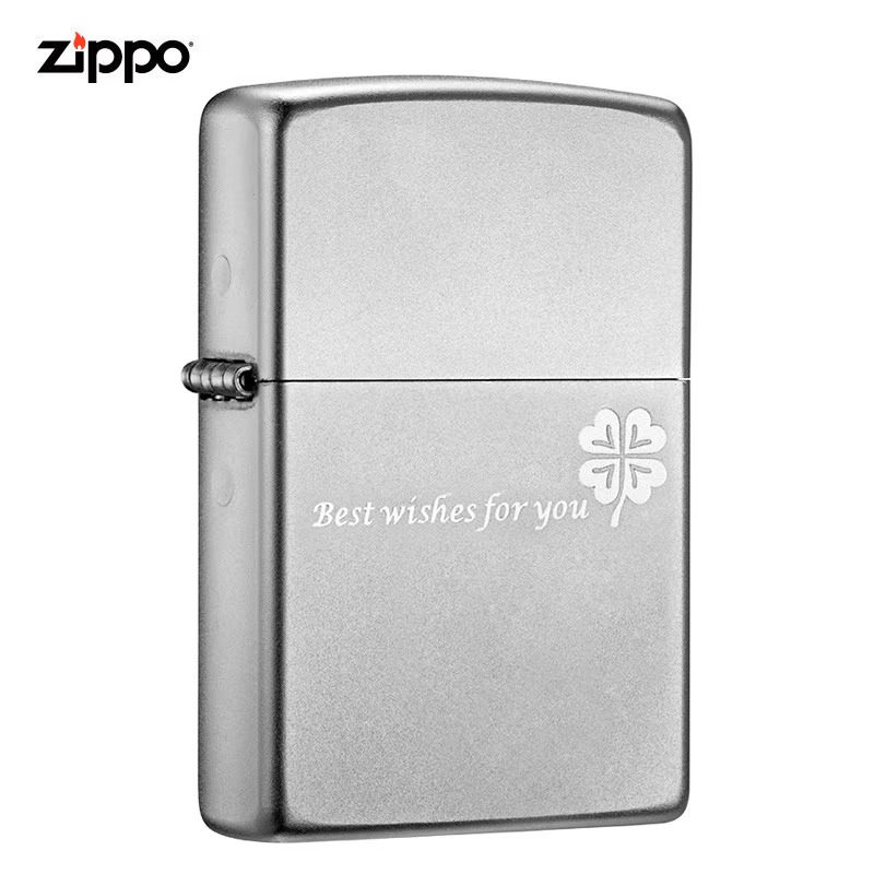 之宝(Zippo)煤油防风打火机锻纱镀铬-四叶草的祝愿礼品礼物000018