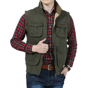 Xe jeep mùa xuân mới cho nam áo vest cotton nam chụp ảnh hai mặt vest nam công cụ đa túi vest vest - Áo vest cotton