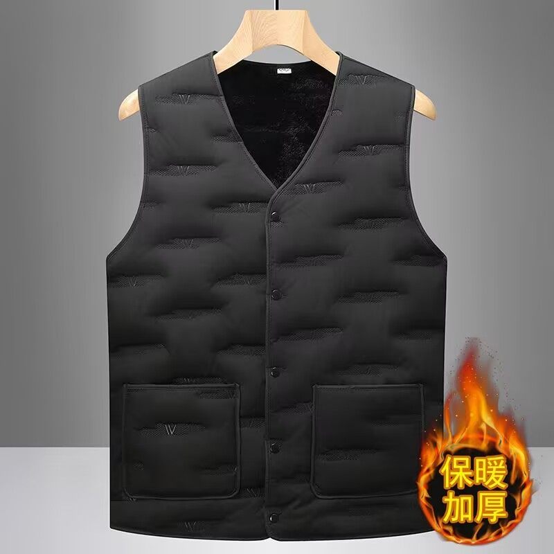 2025秋冬季中老年男士羽绒棉马甲马夹加绒加厚爸爸装防寒保暖背心