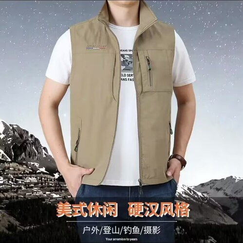 薄款中年立领无袖坎肩多口袋马甲