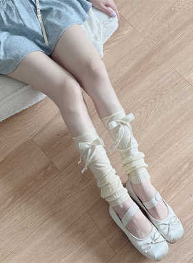 白色中筒丝袜女网纱过膝芭蕾风防晒冰丝堆堆袜子夏季超薄款ins潮