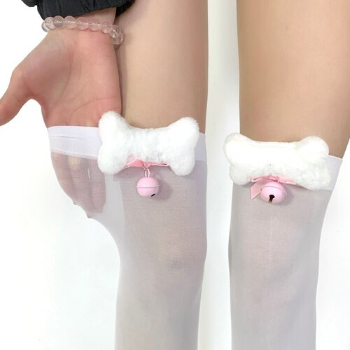 日系可爱毛绒骨头铃铛长筒袜