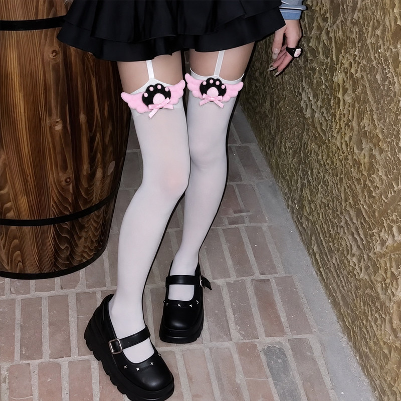Lolita天鹅绒猫爪翅膀过膝袜