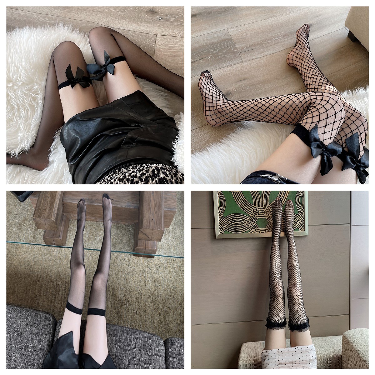 丝袜情调制服白色蕾丝大腿袜纯欲情侣性感黑内衣渔网大码长筒超薄