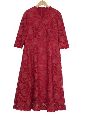 六礼宴会上档次女装高端轻奢喜婆婆品牌礼服红花色连衣裙-17093