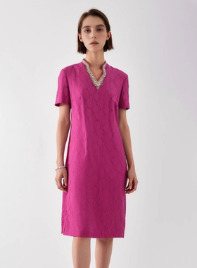 六礼宴会上档次女装高端轻奢喜婆婆品牌礼服玫红色连衣裙-17088