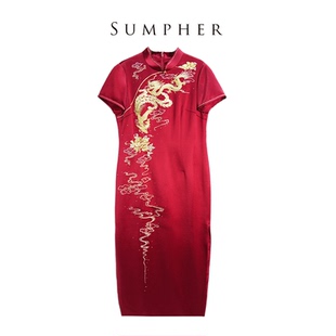 六礼专柜宴会上档次女装高端轻奢喜婆婆品牌礼服红色连衣裙-17059