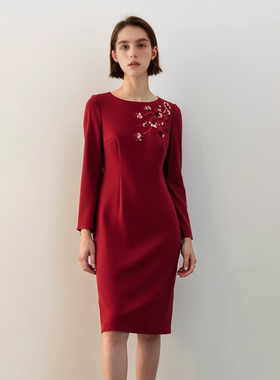 【六礼】A1品牌折扣女装高端洋气百搭气质礼服红色连衣裙-17317