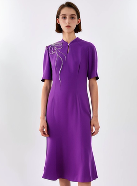 六礼专柜宴会上档次女装高端轻奢喜婆婆品牌礼服紫色连衣裙-17958