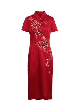 六礼宴会上档次女装高端轻奢喜婆婆品牌礼服深红色连衣裙-17308