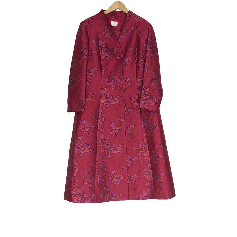 六礼宴会上档次女装高端轻奢喜婆婆品牌礼服红花色风衣-22016