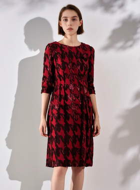 六礼宴会上档次女装高端轻奢喜婆婆品牌礼服酒红色连衣裙-17303