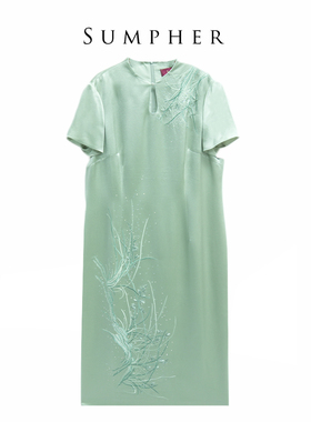 六礼专柜折扣宴会上档次女装高端轻奢喜婆婆礼服绿色连衣裙-17327