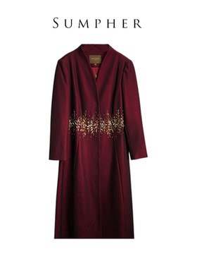 慕天姿2024冬专柜折扣精选品牌女装高端酒红慕天姿连衣裙-22139