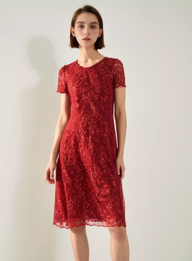 六礼专柜宴会上档次女装高端轻奢喜婆婆品牌礼服红色连衣裙-17115