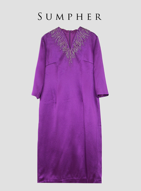 六礼专柜折扣宴会上档次女装高端轻奢喜婆婆礼服紫色连衣裙-17782