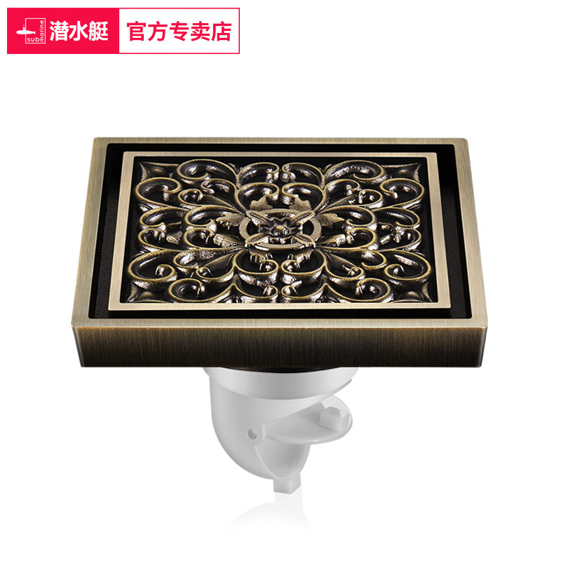 潜水艇卫生间淋浴房隐形地漏欧式复古雕花古铜色拉丝浴室防臭仿古