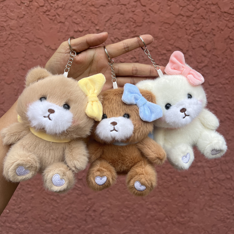 网红背蝴蝶结小熊玩偶挂件毛绒玩具书包挂饰娃娃小号抓机娃娃儿童