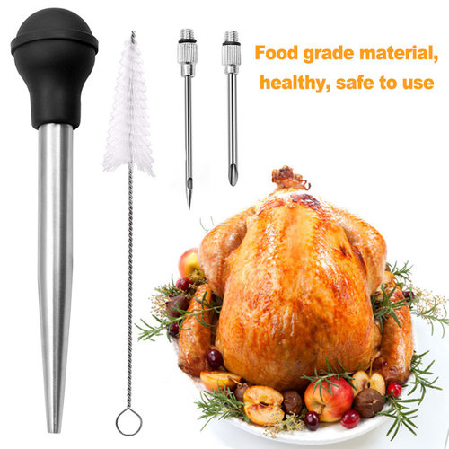 304不锈钢火鸡针烧烤调料工具酱料泵硅胶吸油管Turkey baster set