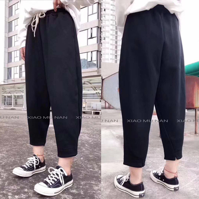 小木南韩版松紧腰休闲风卫裤