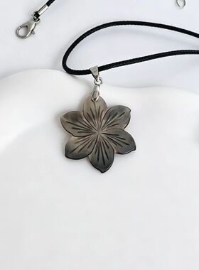 黑贝壳花朵波西米亚风吊坠项链