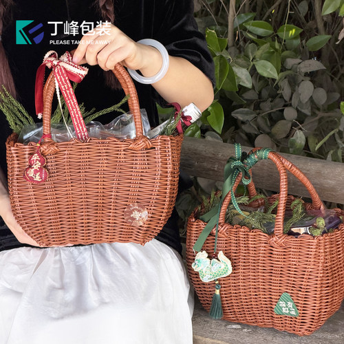 中式仿藤编织手提篮包装篮购物篮