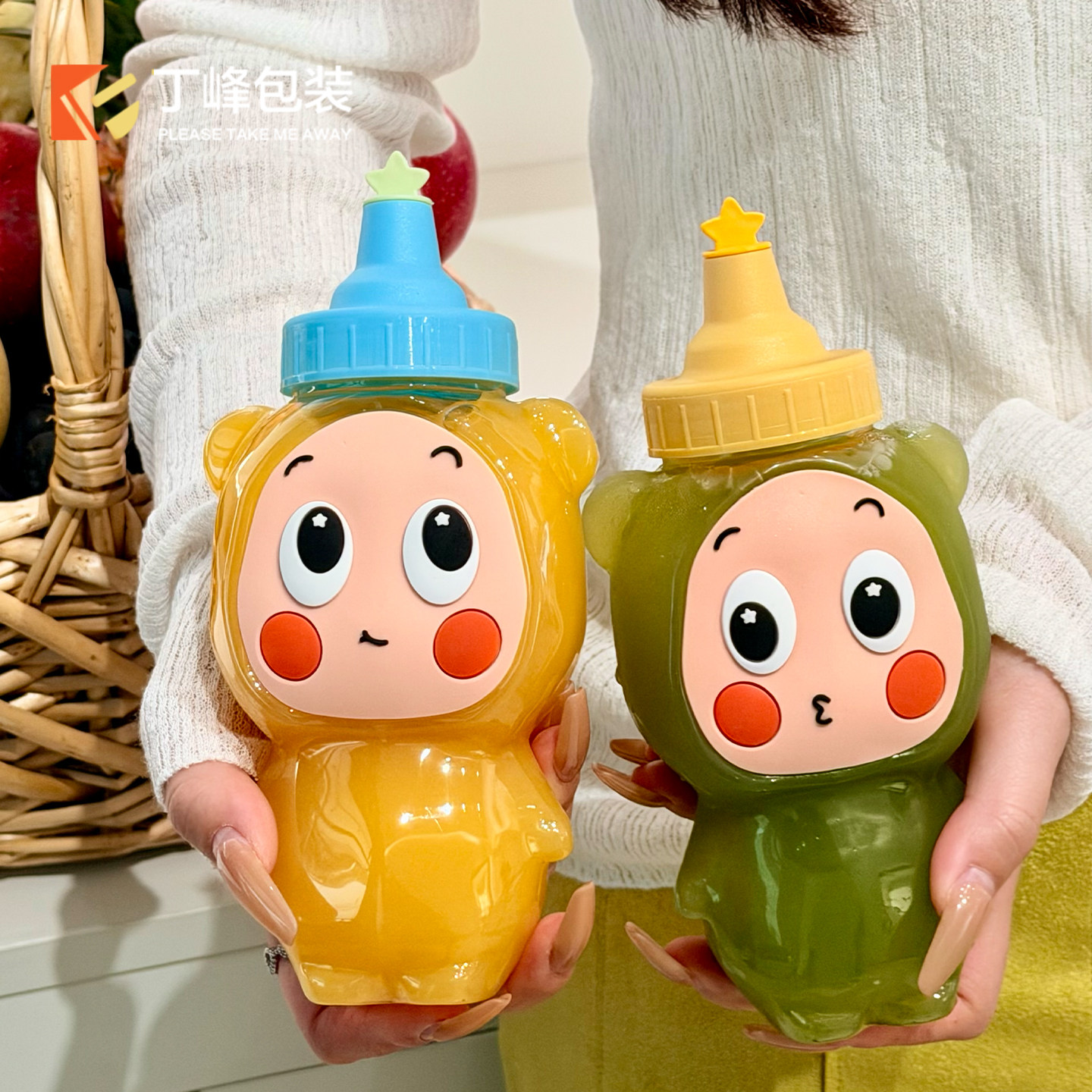 丁峰·幸运星仔卡通果汁瓶 软萌可爱塑料瓶 萌新创意鲜榨饮品杯