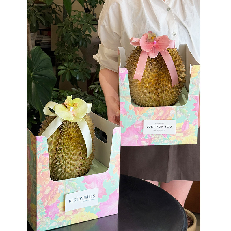 丁峰&middot;单粒装榴莲礼盒整颗西瓜网纹瓜通用款花束盆栽式水果包装盒