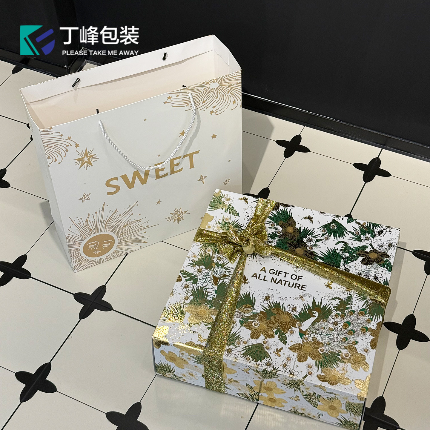 丁峰&middot;太阳花手提袋 8-10斤装水果礼盒SWEET外袋 侧提竖版礼品袋