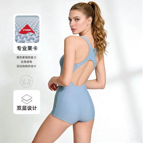 双层高弹莱卡女竞速专业连体泳衣