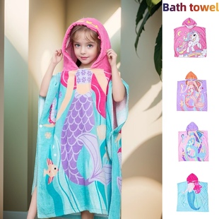 Amber微瑕清仓儿童可爱卡通吸水连帽浴袍浴巾女童可穿式中大童