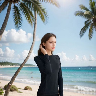 Amber外单UPF50 泳衣女士分体保守纯色百搭冲浪服防晒速干无胸垫