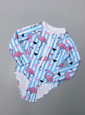 Amber外单 SHEI*女童长袖冲浪服泳装中小童防晒连体游泳衣姐妹装