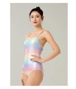 Amber亮晶晶韩版 泳衣露背双层专业竞速高端连体女孩吊带无胸垫