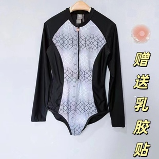 外单UPF50 防晒显瘦保守送乳胶贴 冲浪泳衣女士三角连体长袖