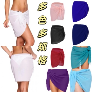 Amber纯色UPF50比基尼裹裙纱巾沙滩温泉性感防晒半身裙多颜色规格